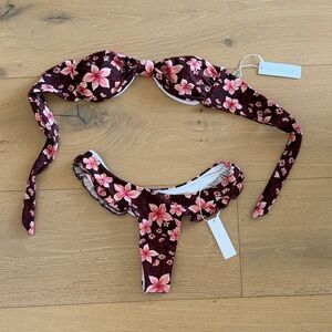 Floral Tie-Back Bikini Set in Burgundy and Pink